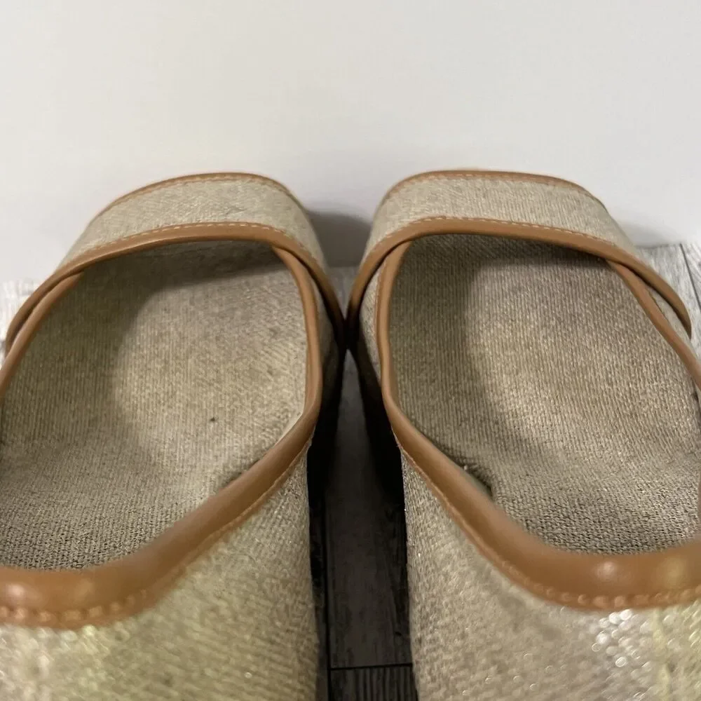 Tory Burch Beige and Brown Espadrille Wedge Peep-Toe
